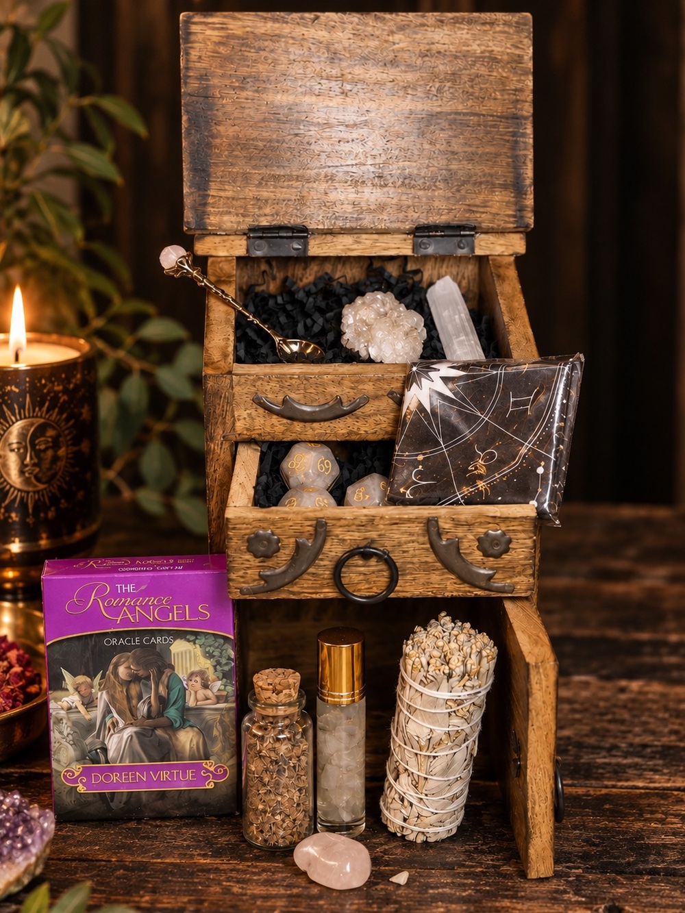 Witch Altar Romance Angels Apothecary Ritual Kit Crystals Oracle Cards Herb Sage
